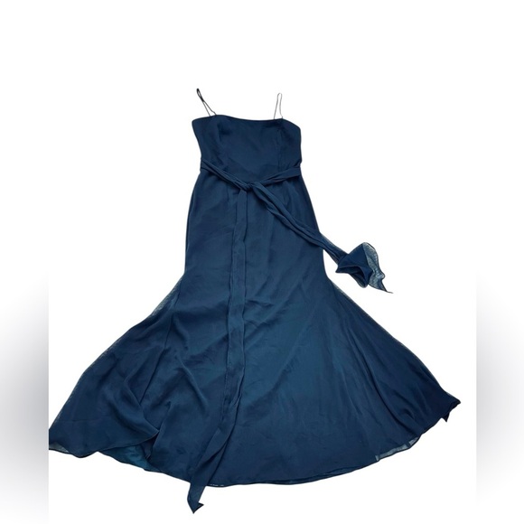 Vera Wang WHITE label midnight blue maxi gown formal bridesmaid dress size 12 - Picture 3 of 16